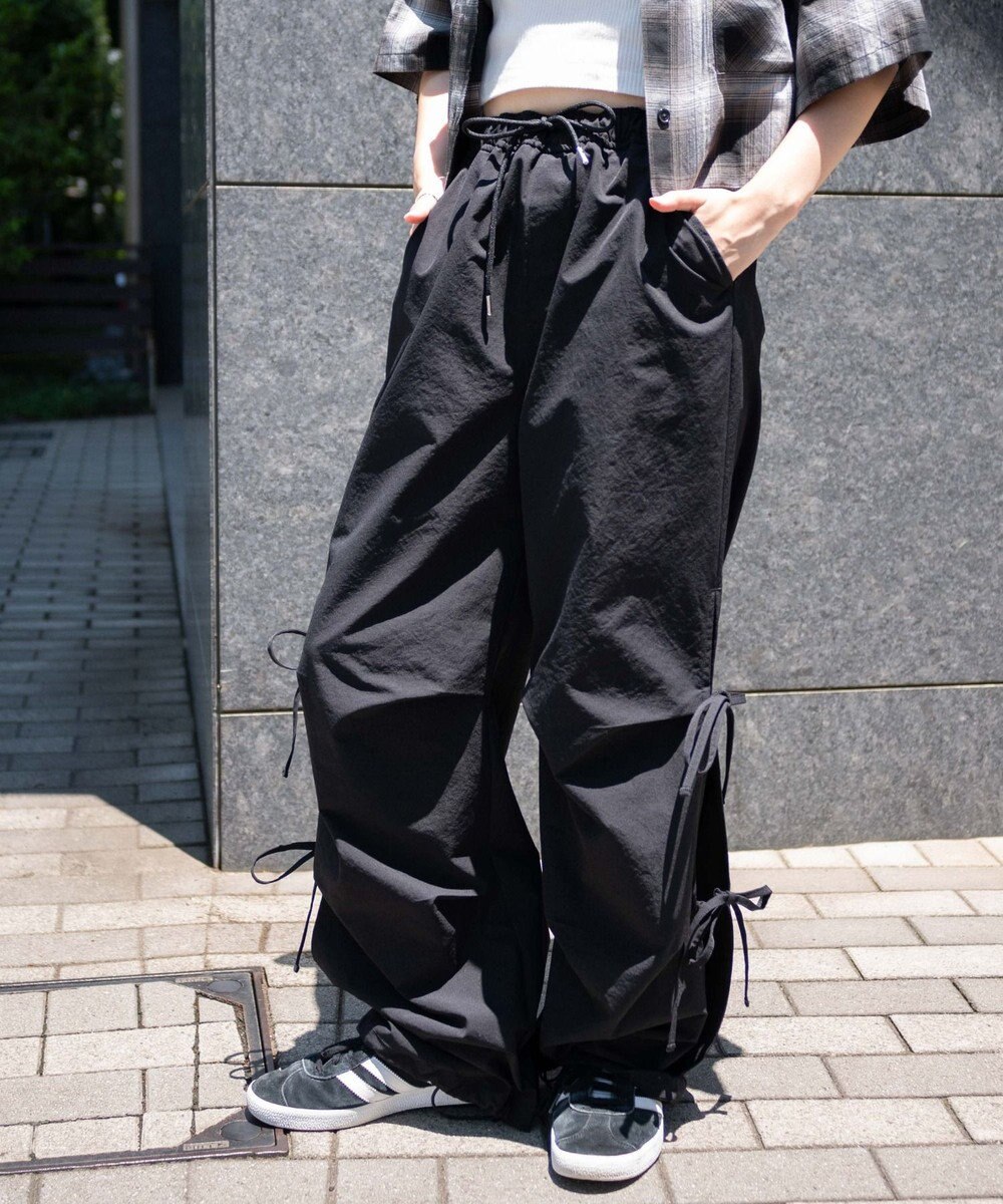 WEGO 【ウエストゴム】サイドリボンパラシュートパンツ 