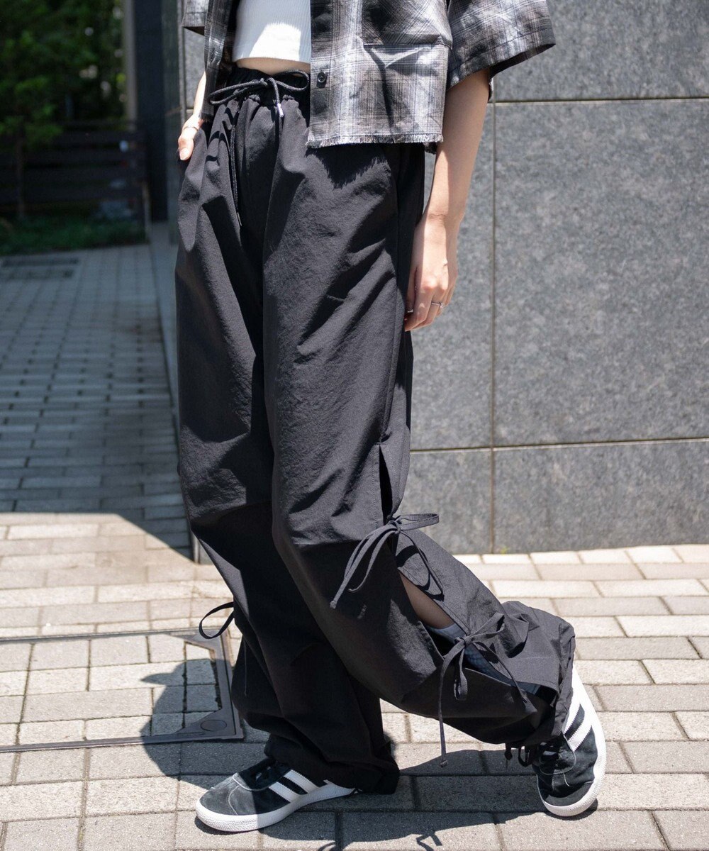 WEGO 【ウエストゴム】サイドリボンパラシュートパンツ 