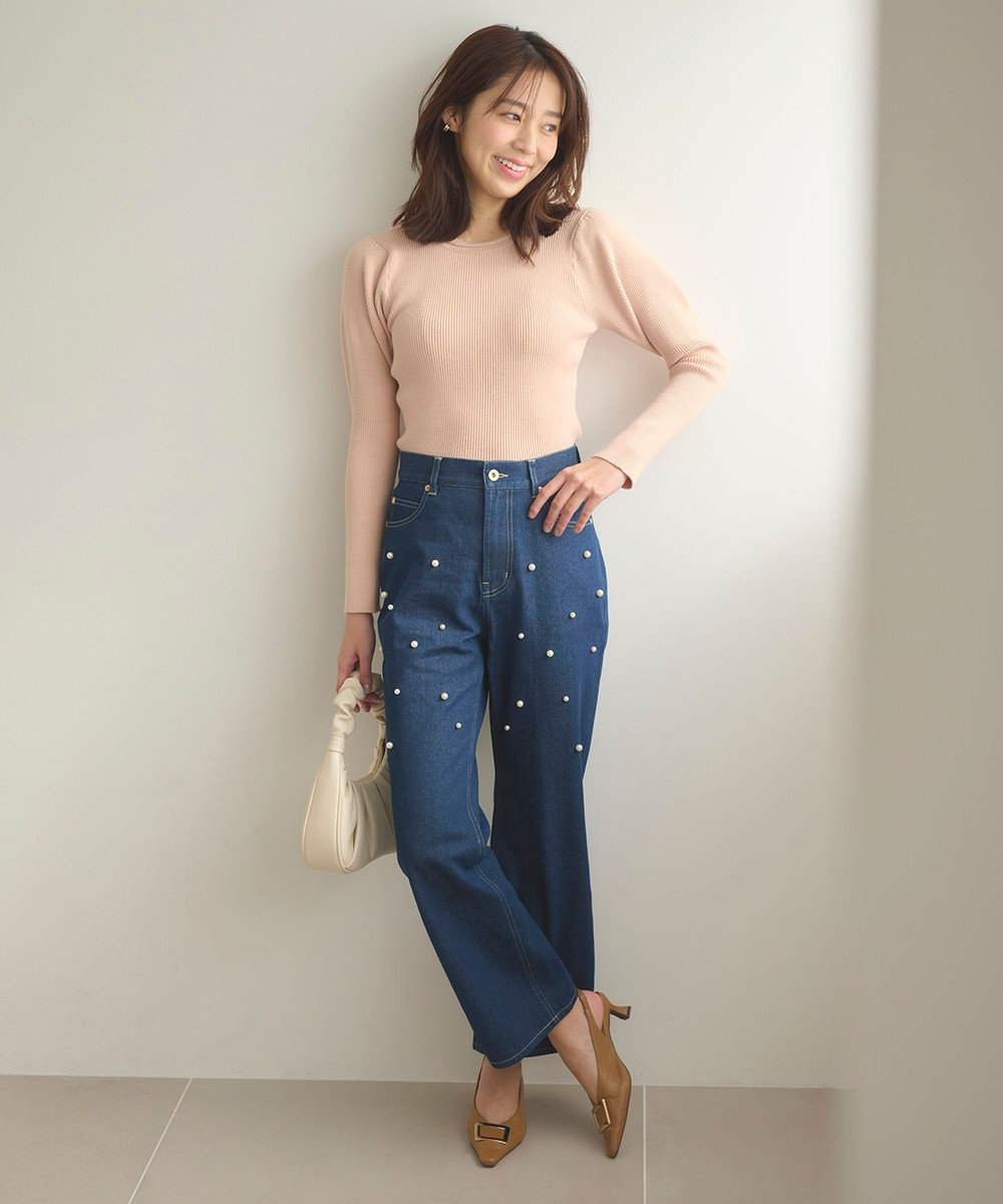 Feroux 【洗える】パフショルダーリブ ニット 