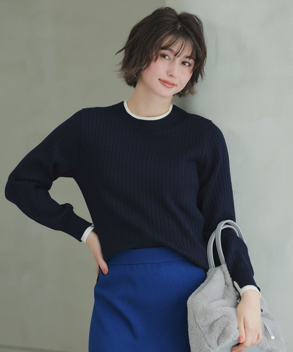 ANY SIS S 【WEB・一部店舗限定】ダブルカラー ニット 