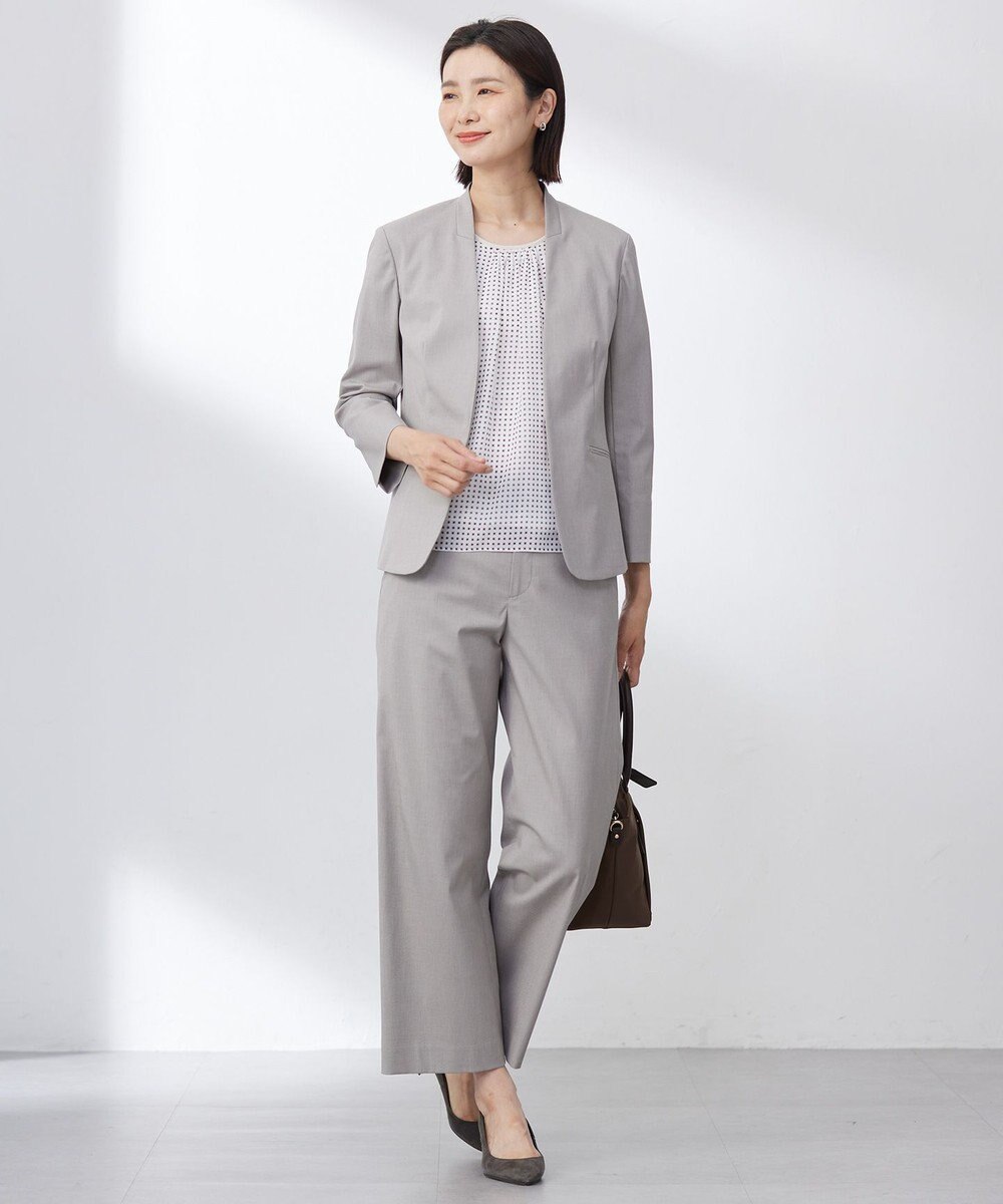 J.PRESS LADIES 【セットアップ対応・洗える・撥水】コットンFITTY ノーカラー ジャケット 