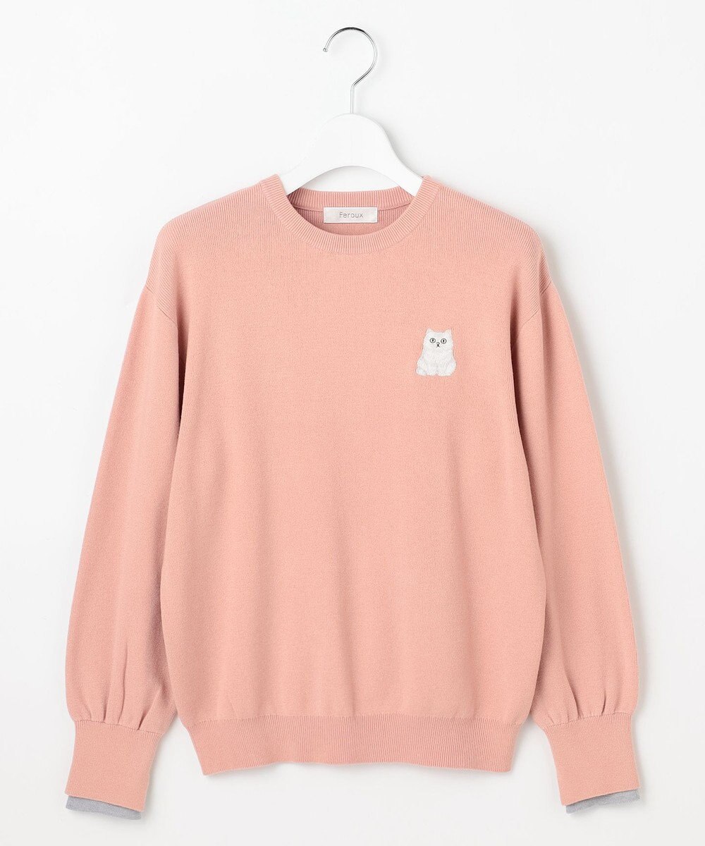 Feroux 【猫カフェMOCHAコラボ】しらたまくん刺繍 ニット 