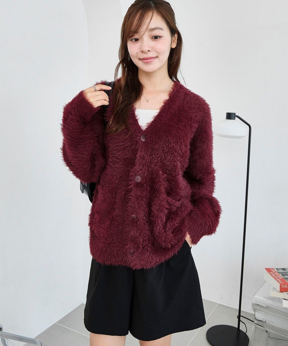 WEGO 【2025秋冬新作/ユニセックス着用ITEM/SMLサイズ展開】フェザーニットカーディガン 