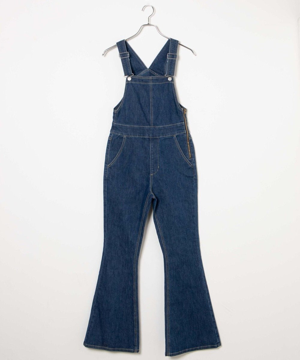 WEGO ハイウエストストレッチフレアデニムサロペット 