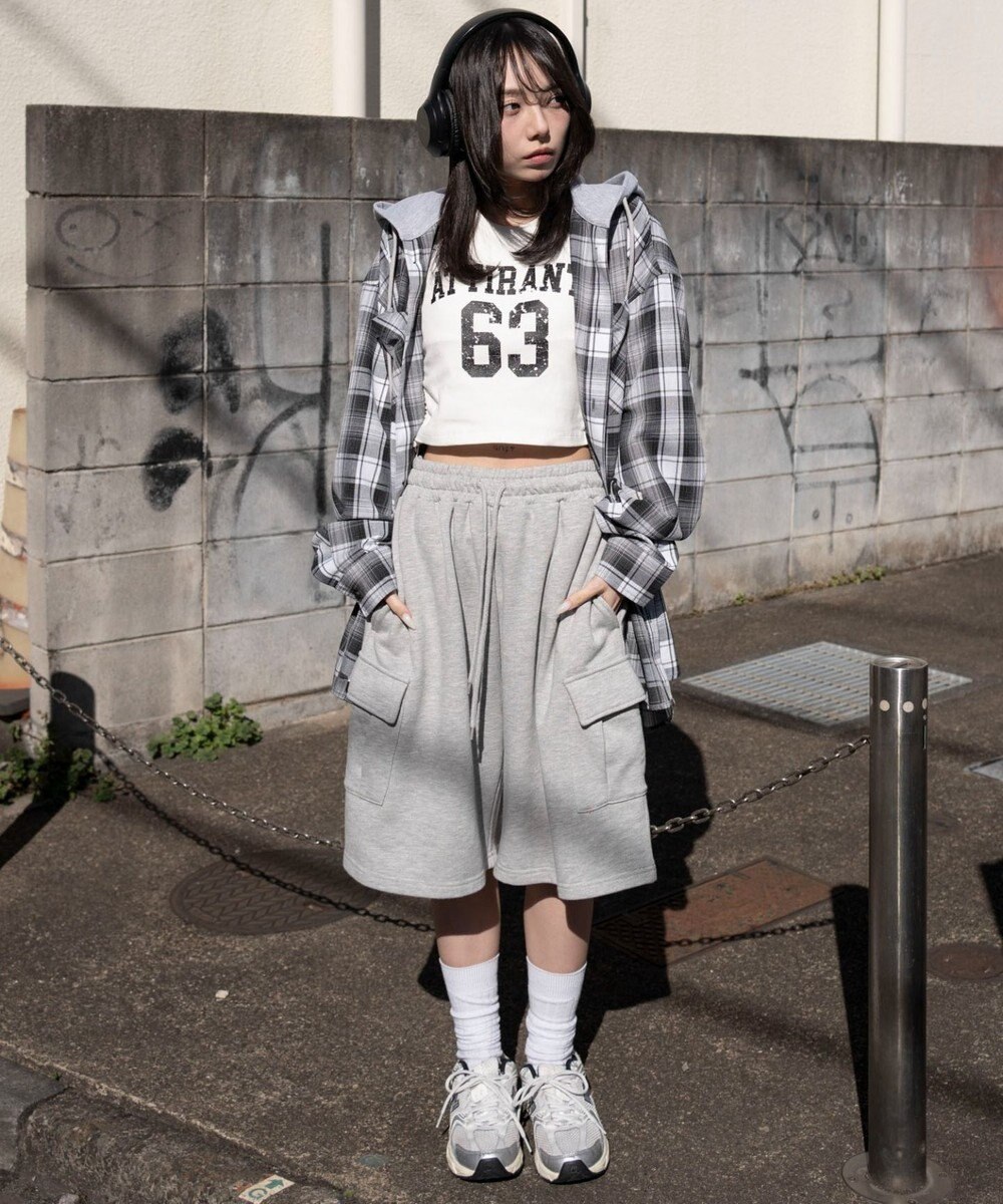 WEGO 【ユニセックス着用ITEM/MLサイズ展開】オンブレチェックフードシャツ（LS） 