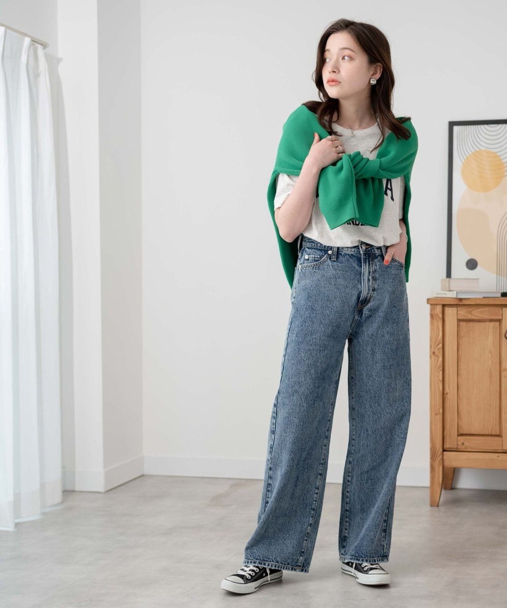 WEGO ウエストフィットワイドストレートデニムパンツ 