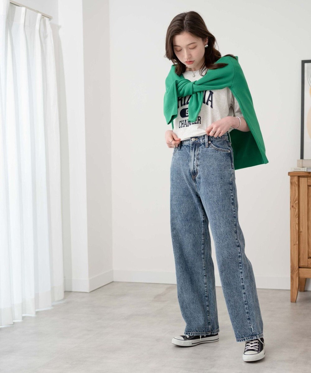 WEGO ウエストフィットワイドストレートデニムパンツ 