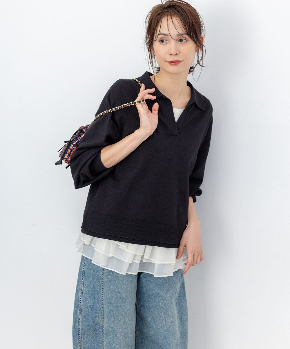 組曲 S 【加藤ローサさん着用】ポロ襟ストレッチニット 