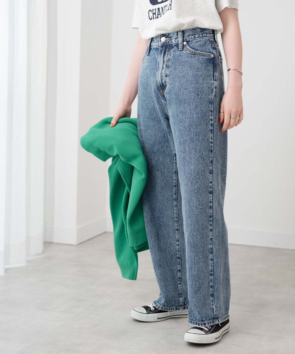 WEGO ウエストフィットワイドストレートデニムパンツ 