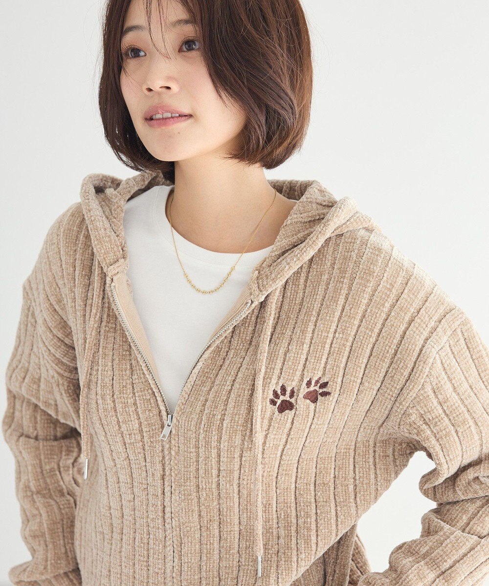 CRAFT STANDARD BOUTIQUE アニマル刺繍ニットZIPパーカー 