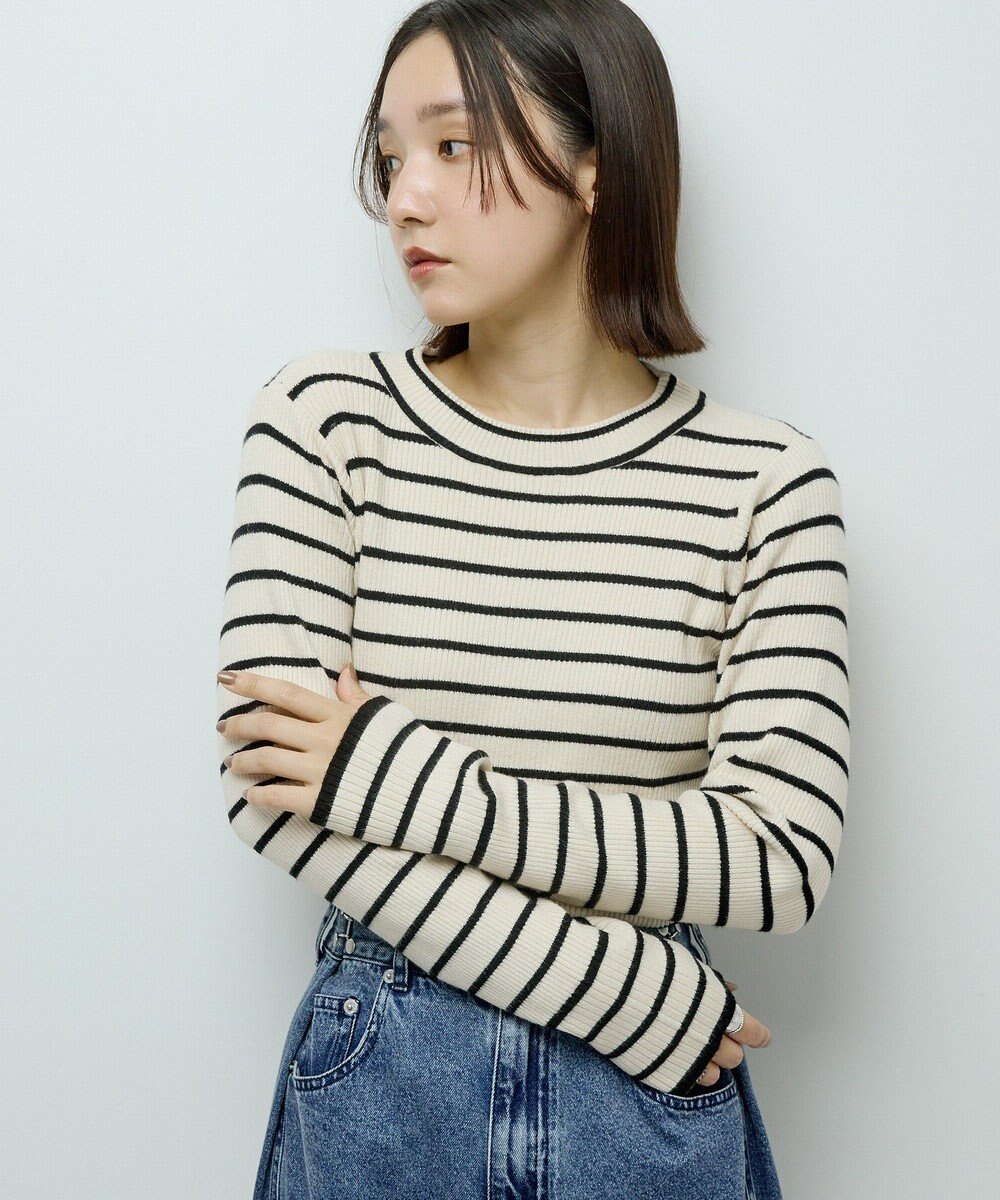 Green Parks ラメライン入りリブニットプルオーバー 