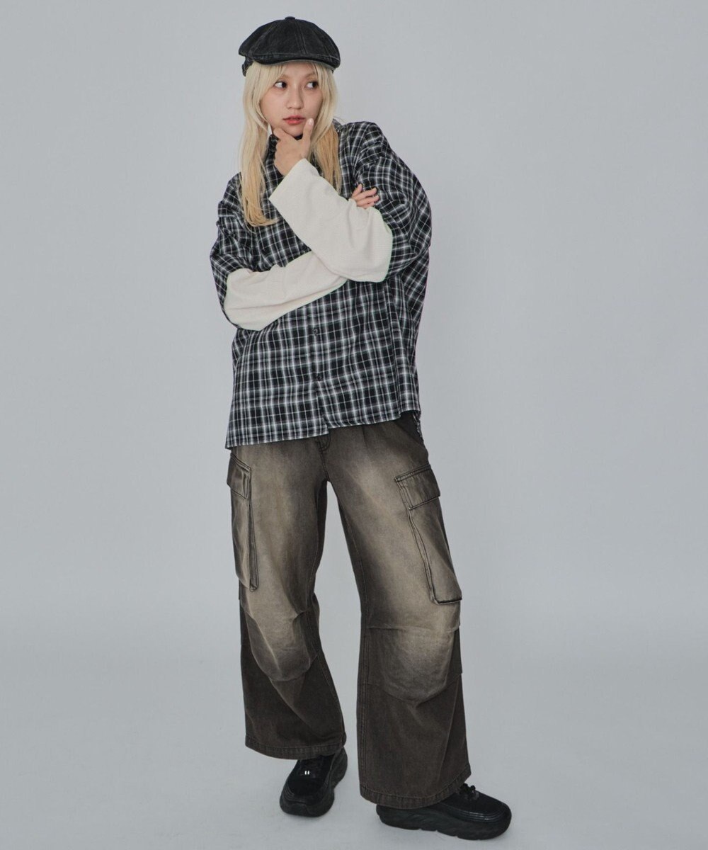 WEGO 【ユニセックス着用ITEM/MLサイズ展開】チェックレイヤードシャツ（LS） 