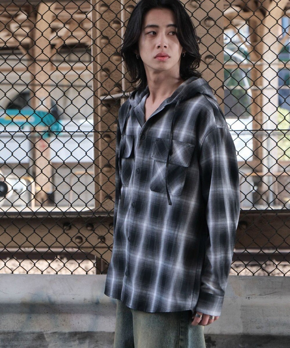 WEGO オンブレチェックフードシャツ（LS） 