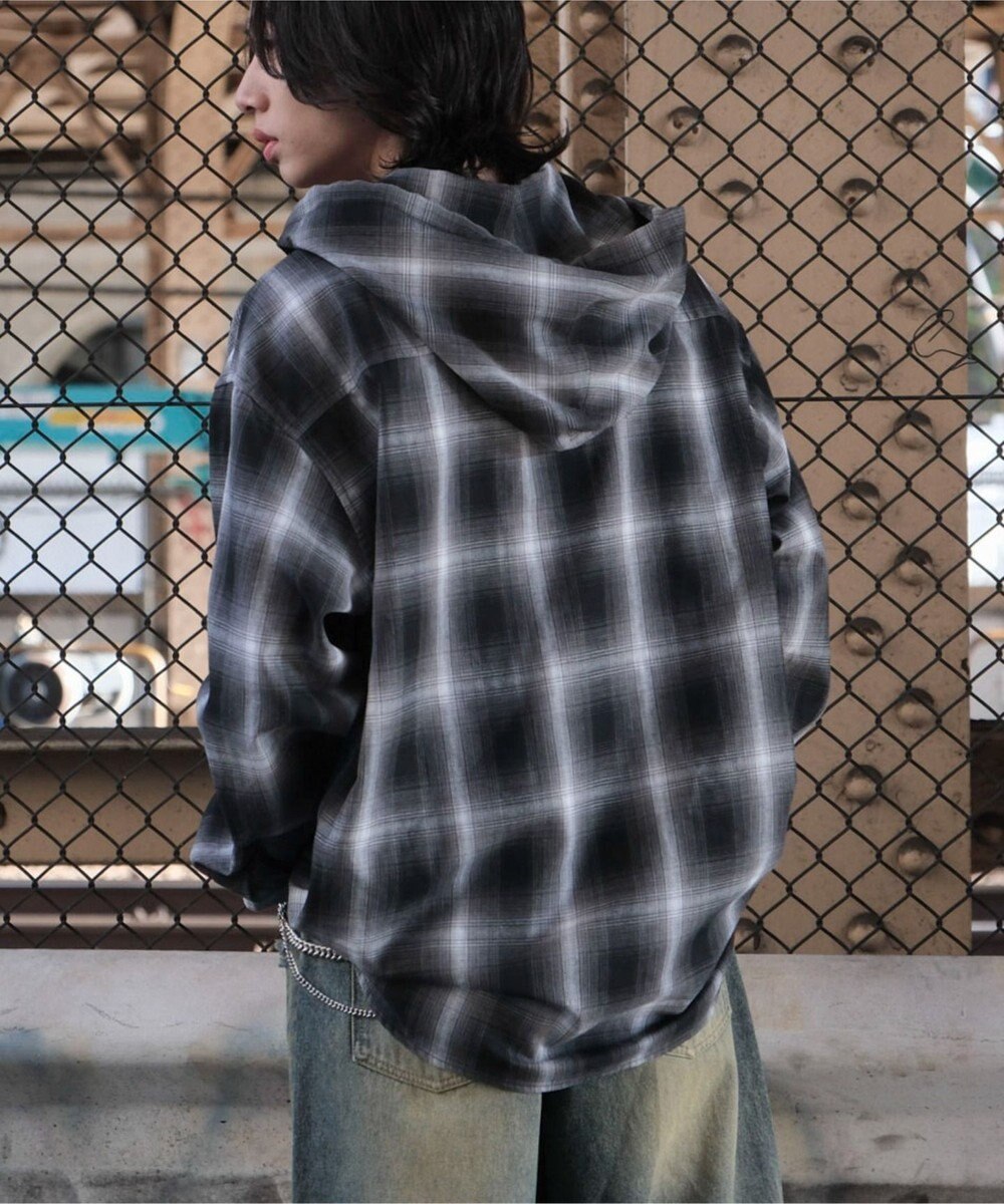 WEGO オンブレチェックフードシャツ（LS） 