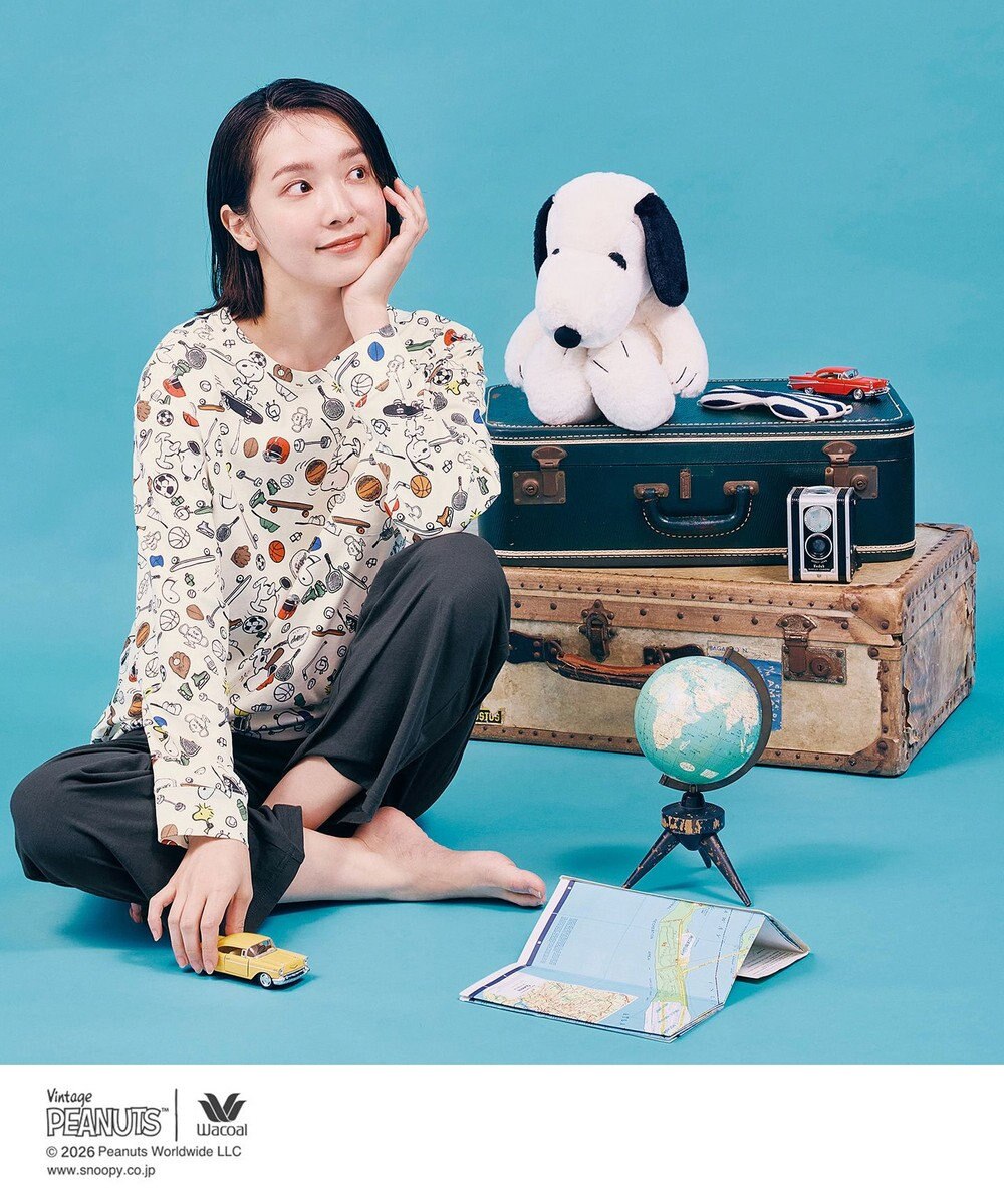 WACOAL PEANUTS パジャマ 長袖 長ズボン 綿100%(本体) スヌーピー レディース FDX561 /ワコール 