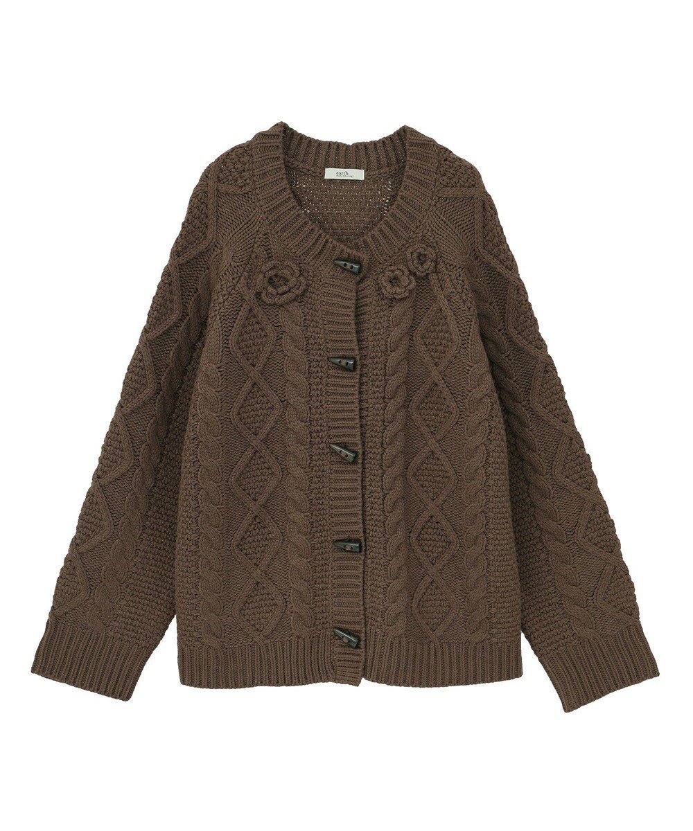 earth music&ecology 【一部予約】フラワーモチーフトグルボタンニットカーディガン 