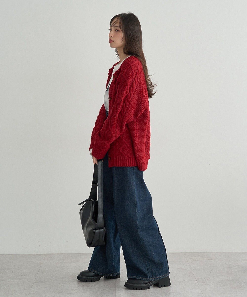 earth music&ecology 【一部予約】フラワーモチーフトグルボタンニットカーディガン 