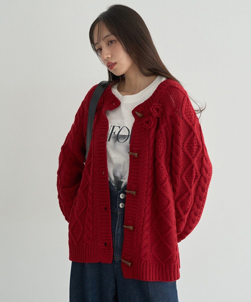 earth music&ecology 【一部予約】フラワーモチーフトグルボタンニットカーディガン 