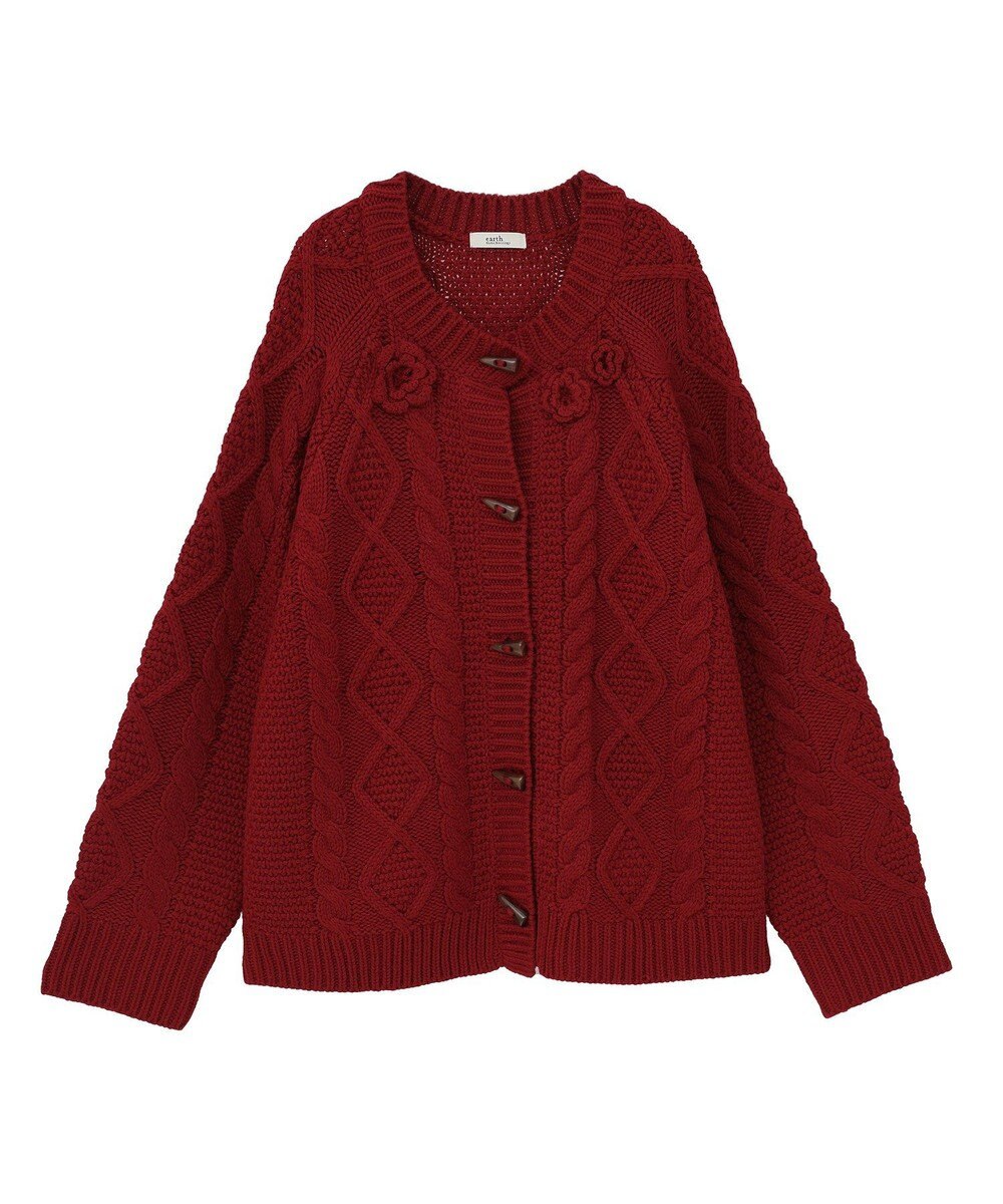 earth music&ecology 【一部予約】フラワーモチーフトグルボタンニットカーディガン 