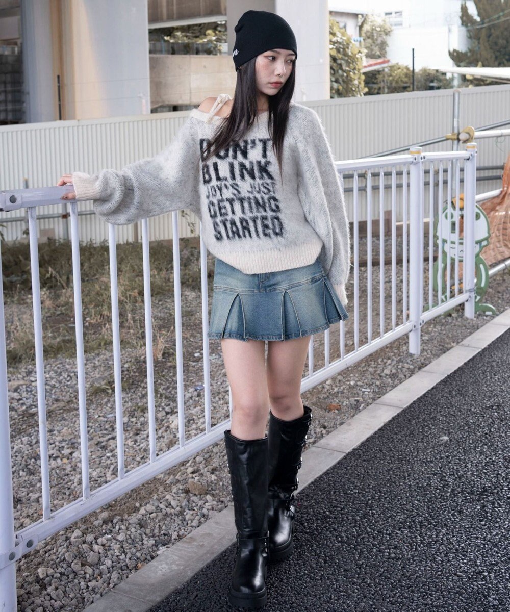 WEGO シャギー2WAYグラフィックワンショルニット 