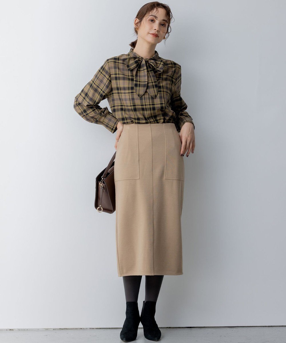 組曲 シアーツイルチェック ハイネックブラウス 