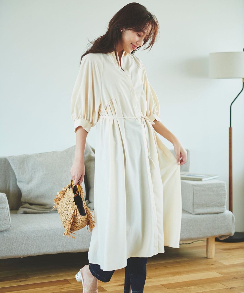 Feroux 【洗える】パフスリーブシャツ ワンピース 