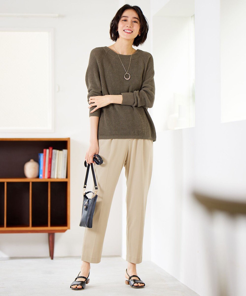 自由区 【WEB限定カラーあり・洗える】リネンミドルゲージボートネック ニット 