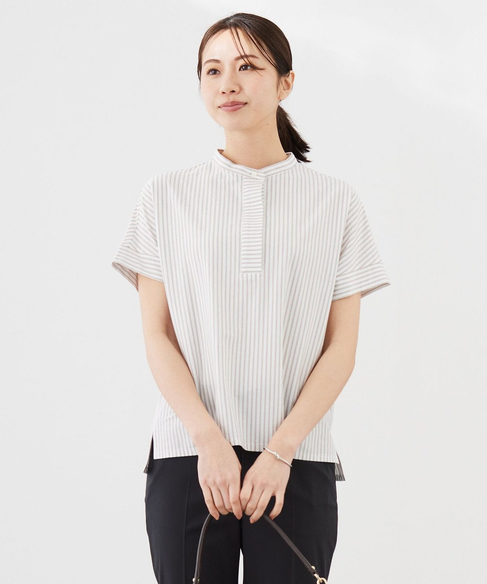 J.PRESS LADIES L ストライプジャージー ドルマンスリーブ カットソー 