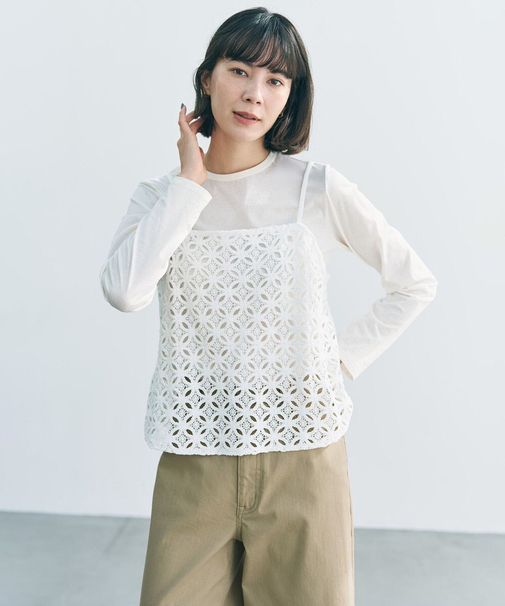 UNFILO 【2点セット】ラッセルレース キャミレイヤード Tシャツ 