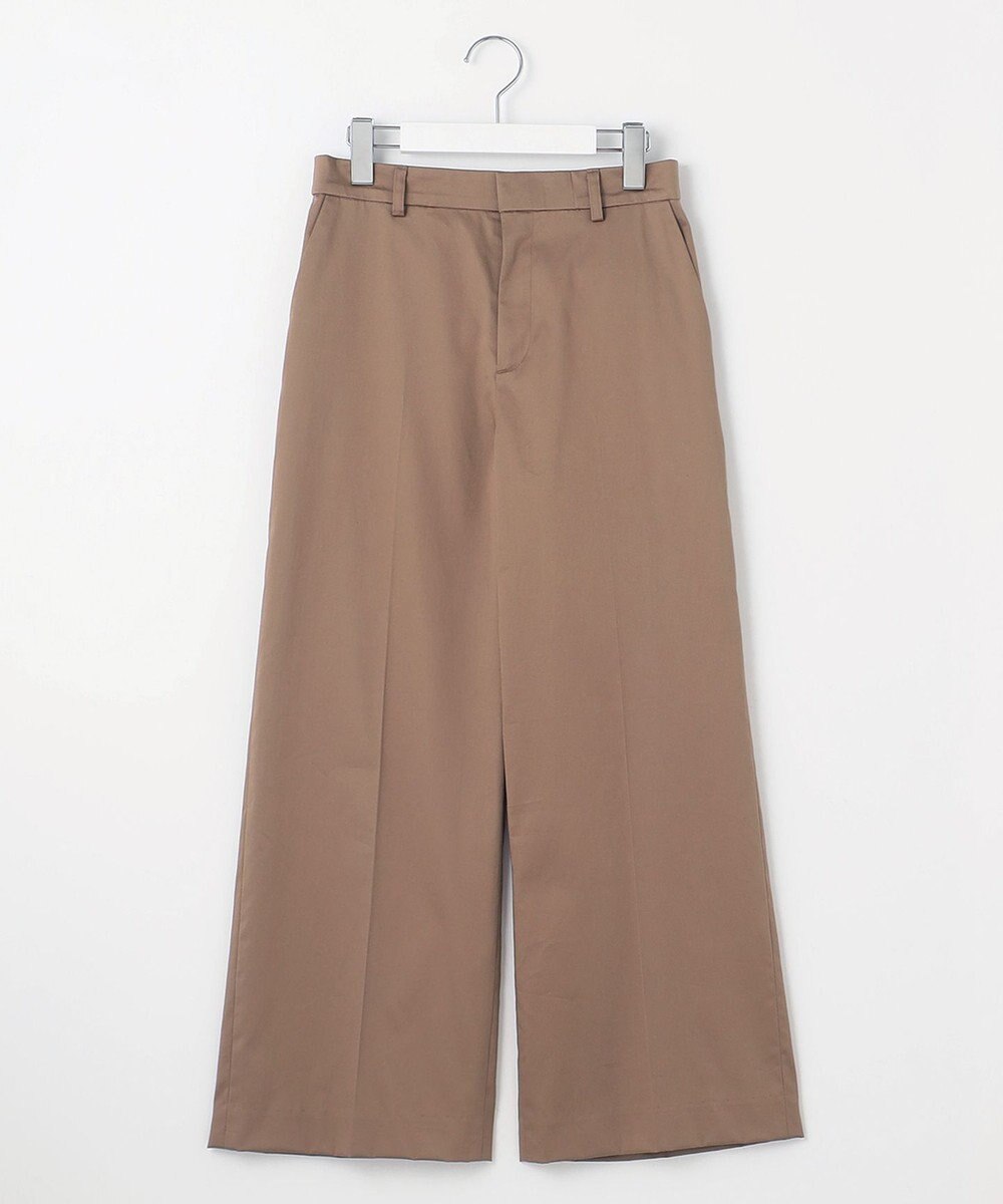 自由区 L 【接触冷感・洗える】コットンサテンストレッチクロップド丈ワイド パンツ 