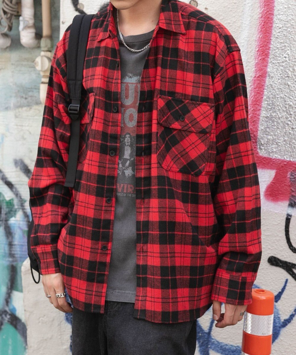 WEGO 【ユニセックス着用ITEM/SMLサイズ展開】チェックネルシャツ 