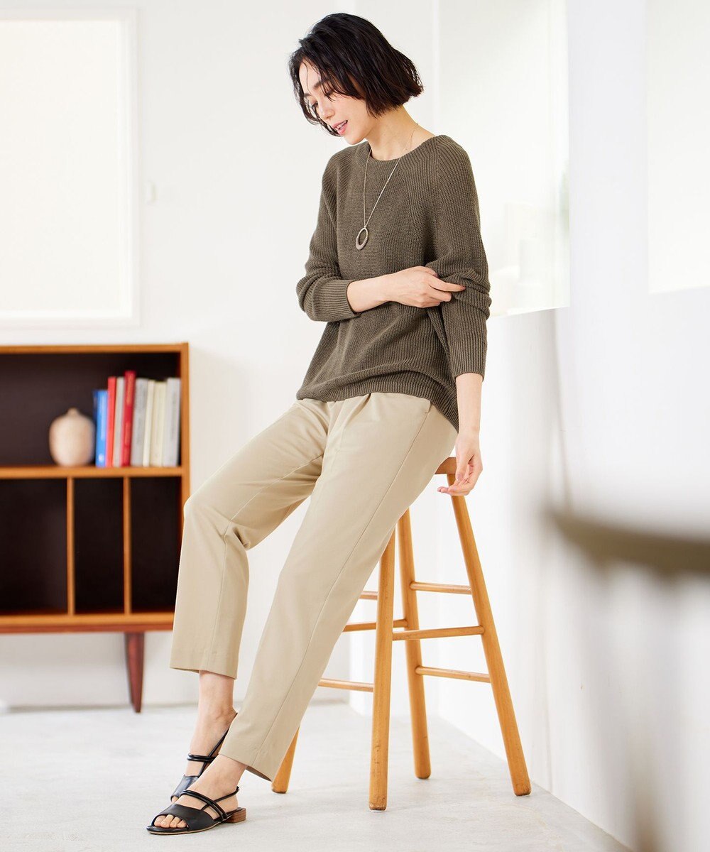 自由区 L 【カタログ掲載・WEB限定カラーあり・洗える】リネンミドルゲージボートネック ニット 