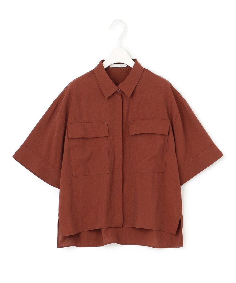 ICB 【洗える】T/Rドライリネン クロップドシャツ 