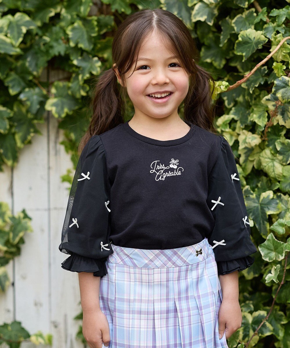 ANY KIDS リボン×チュール 七分袖Tシャツ 