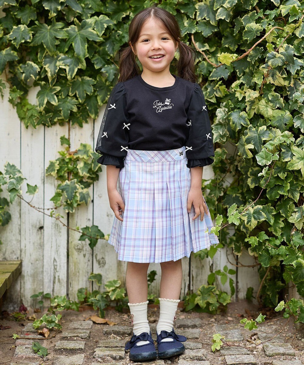 ANY KIDS リボン×チュール 七分袖Tシャツ 