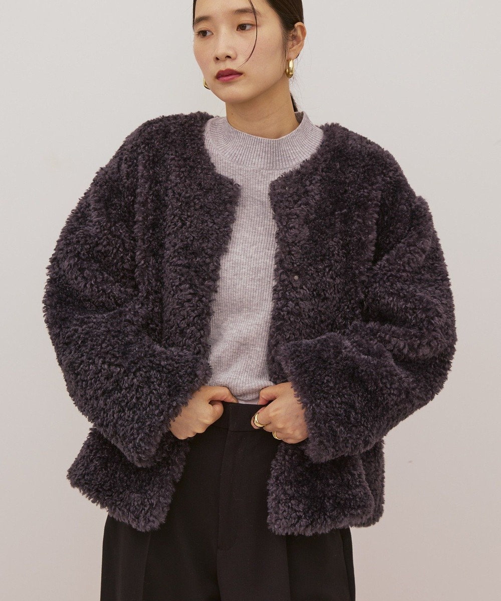 AMERICAN HOLIC ノーカラーフェイクファーコート 