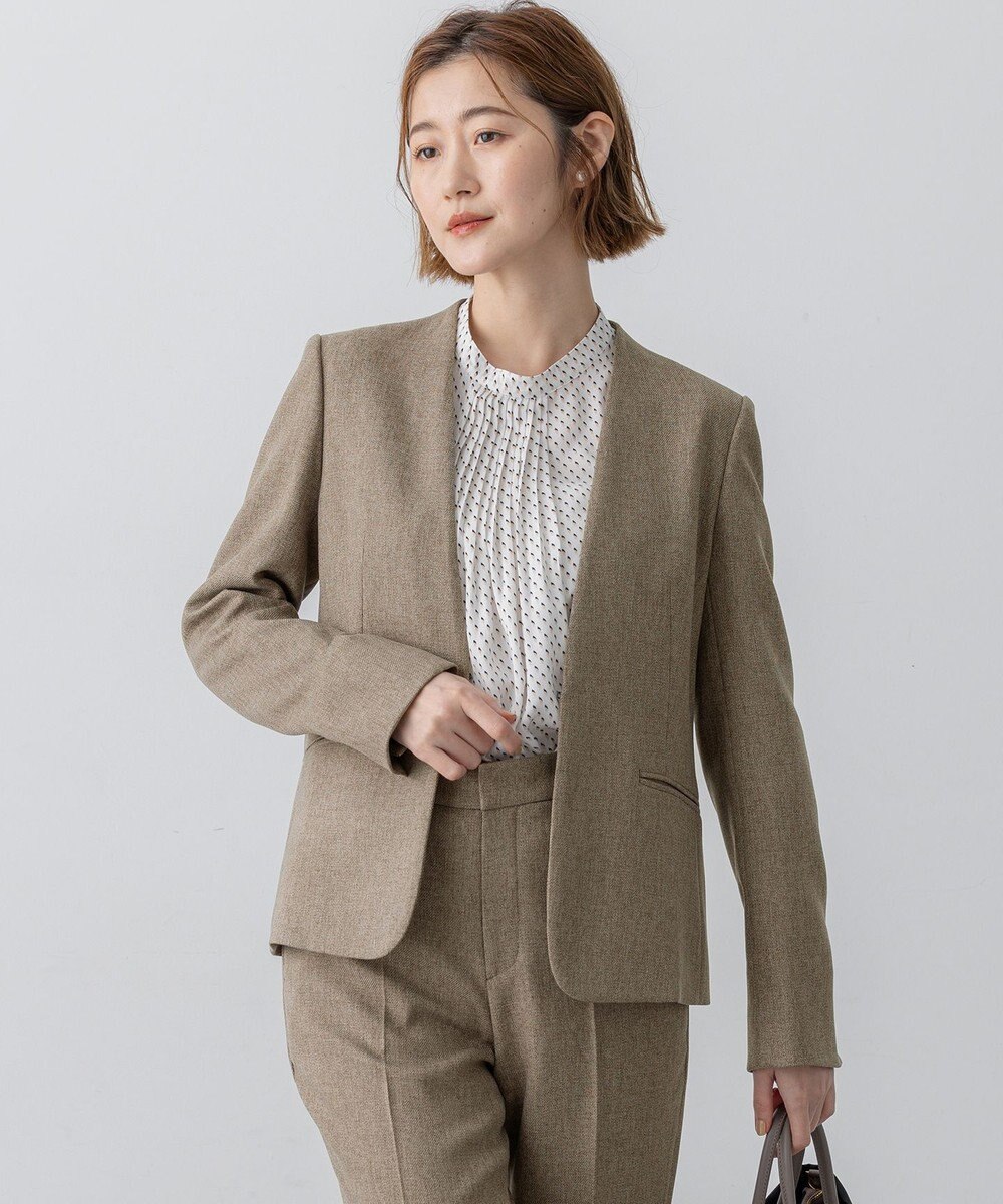 23区 【洗える】ウールライクカルゼ ノーカラー ジャケット 