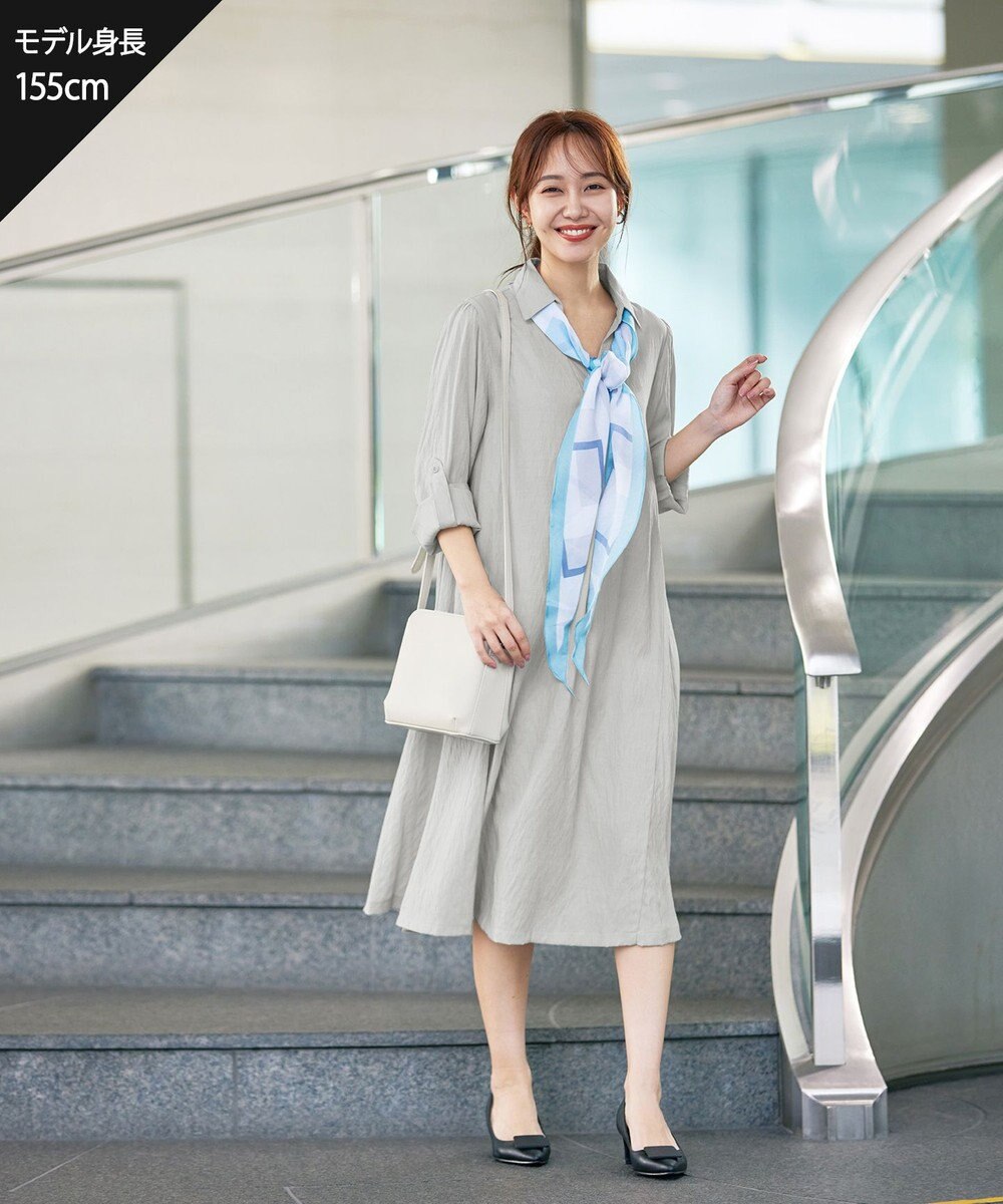 Tiaclasse 【洗える】 麻調Aラインシャツワンピース 