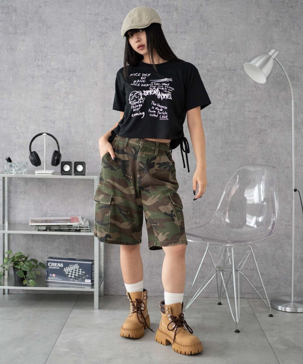 WEGO グラフィックショートサイドリボンドロストT 