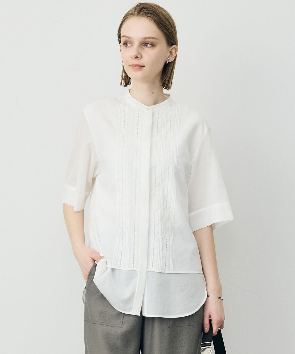 ICB L 【先行予約】リネンスラブローン バンドカラーデザインシャツ 