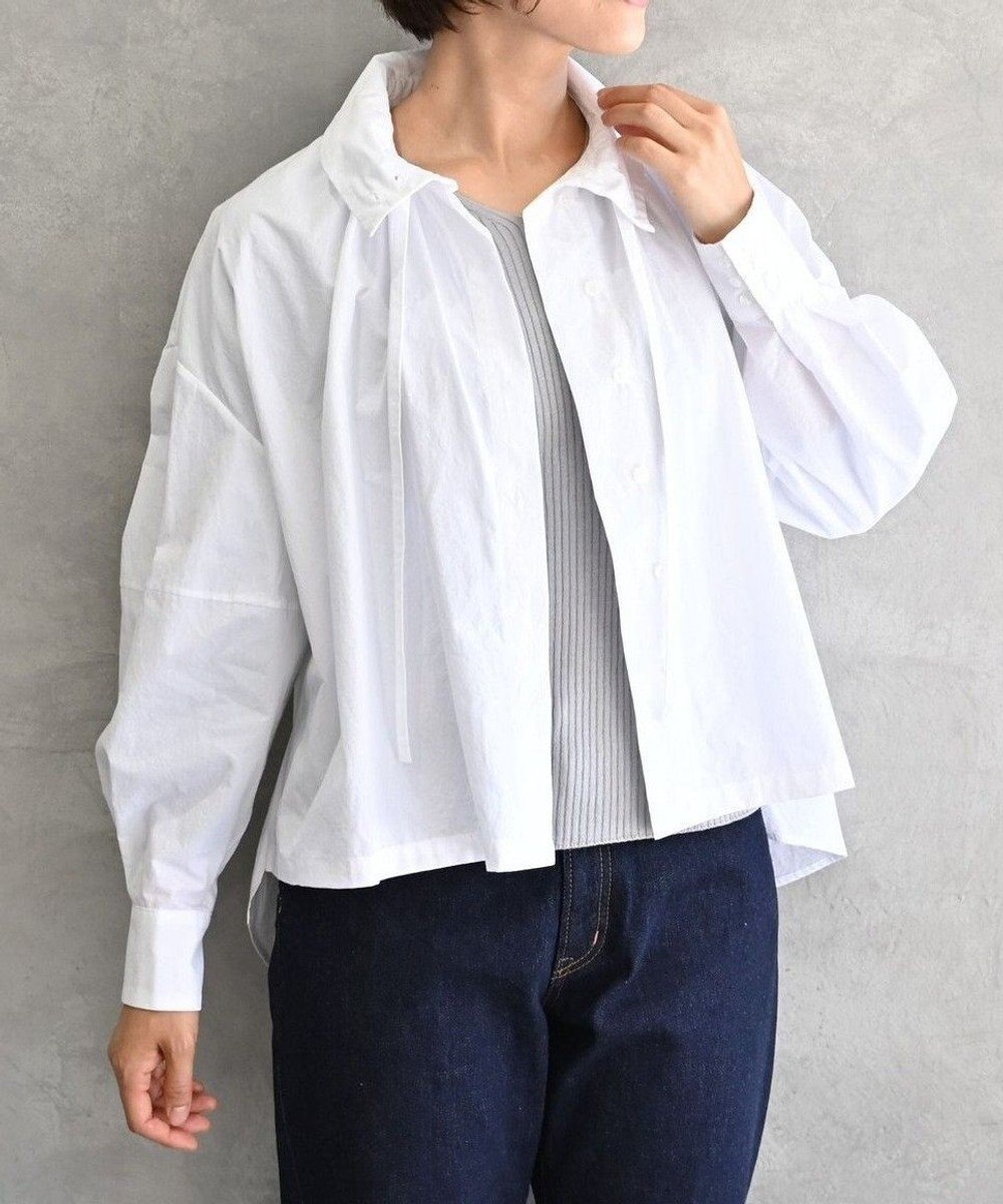 muuc 〈多彩な着方が叶う〉〈衿立て＆衿折り〉〈遠州織物の工場で織られた上質なコットン100%生地〉リボン紐付き多様衿 羽織り＆シャツ 