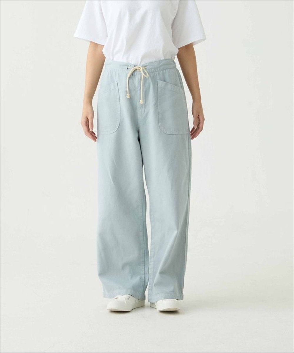 caqu color linen easy wide カラーコットンリネンウエストゴムワイドストレート 