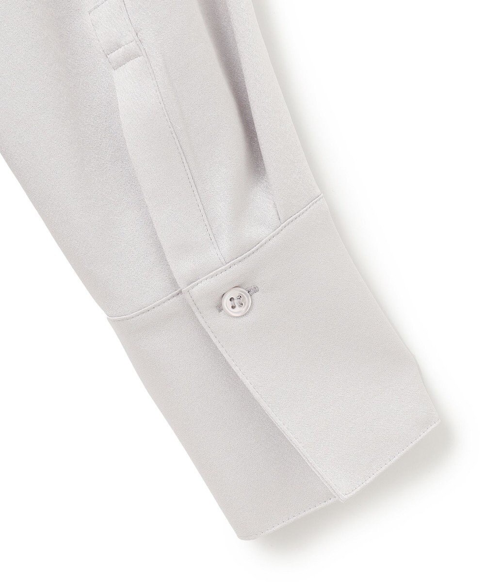 ICB L 【洗える】サテンクレープ ノーカラーブラウス 