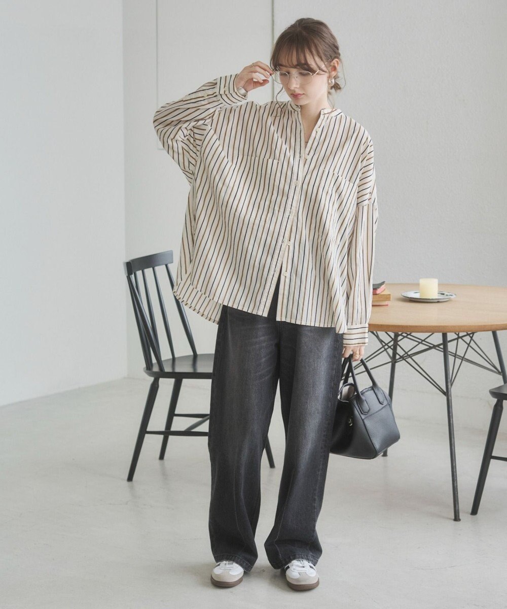 WEGO 着丈が選べる オーバーサイズ バンドカラー シャツ / ストライプ / 無地 