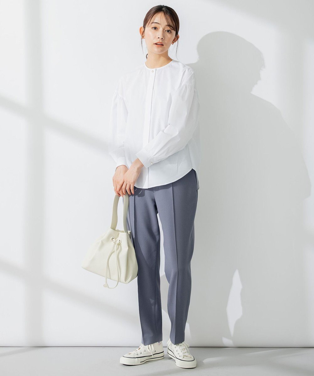 組曲 【洗える】C/Nyブロードノーカラー シャツ 