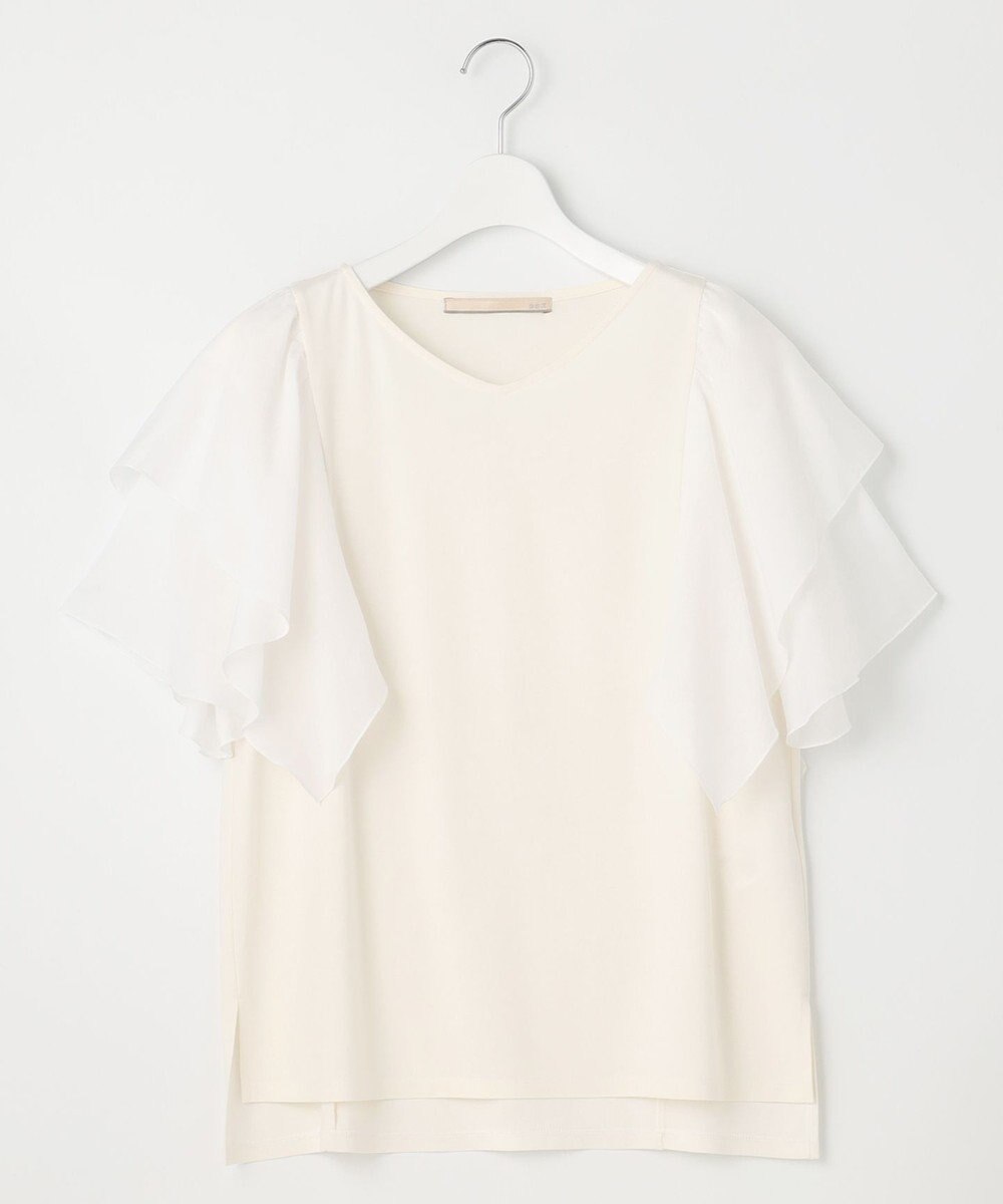自由区 【XSサイズ~/洗える】ドレーピーポンチラッフルスリーブ カットソー 