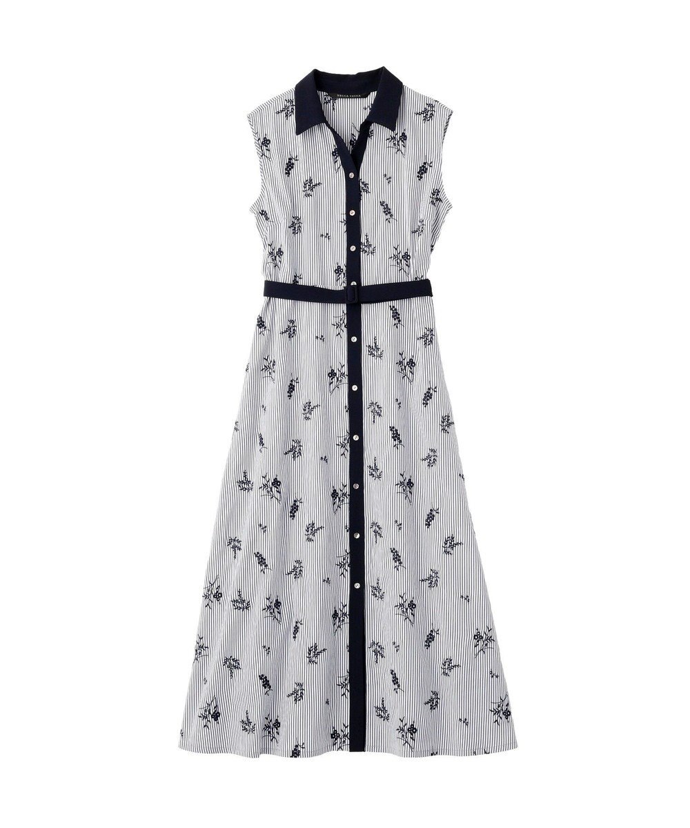 YECCA VECCA ストライプ柄フラワー刺繍ワンピース 