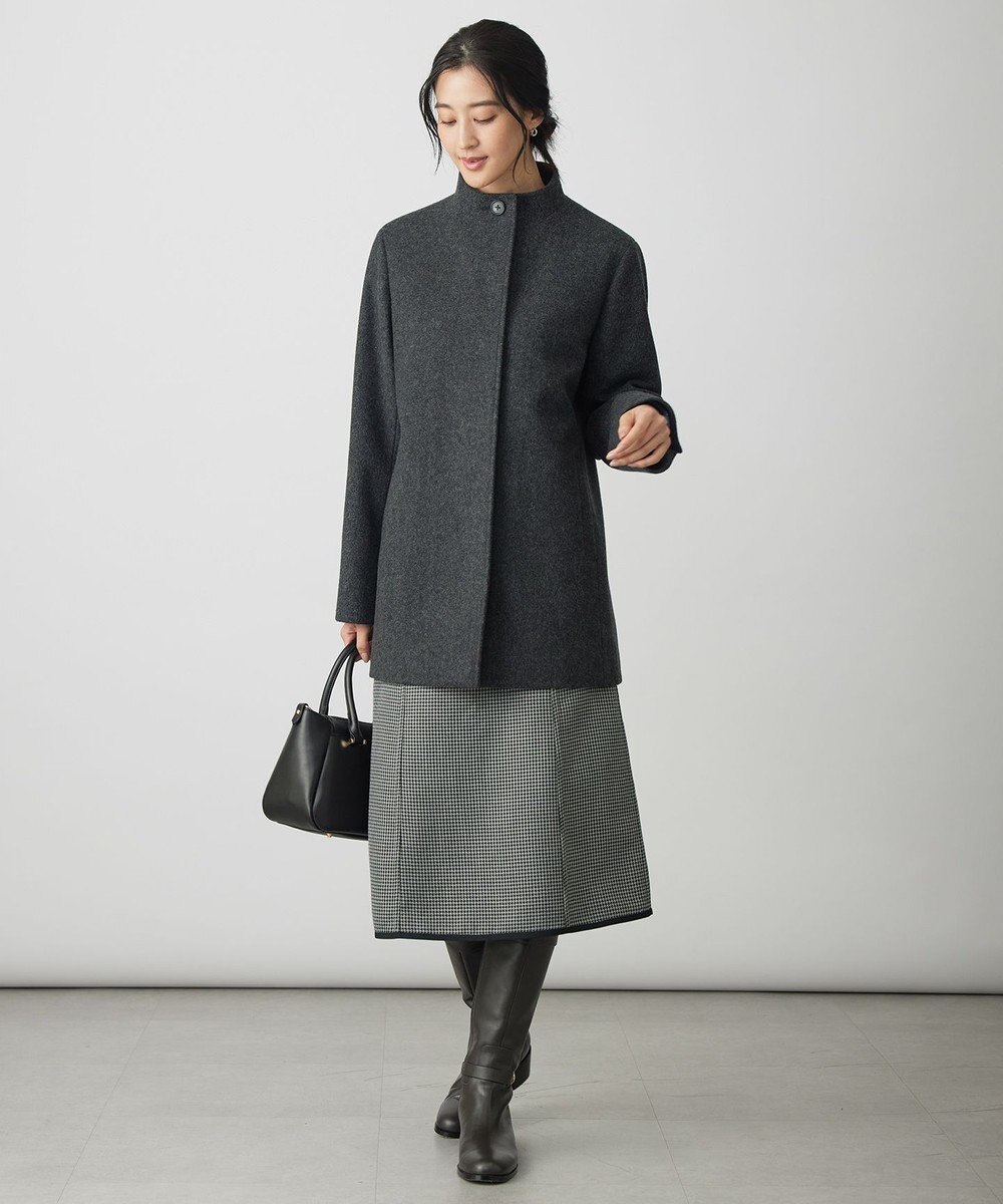 J.PRESS LADIES ショートビーバー ミディ丈 スタンドカラー コート 