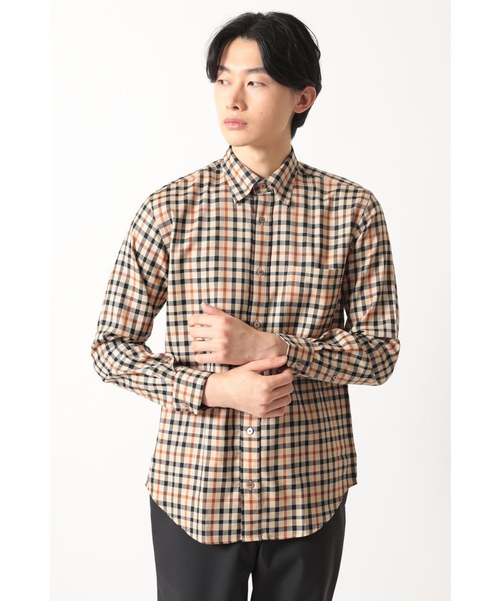 DAKS ウールチェック 隠しボタンダウンシャツ 