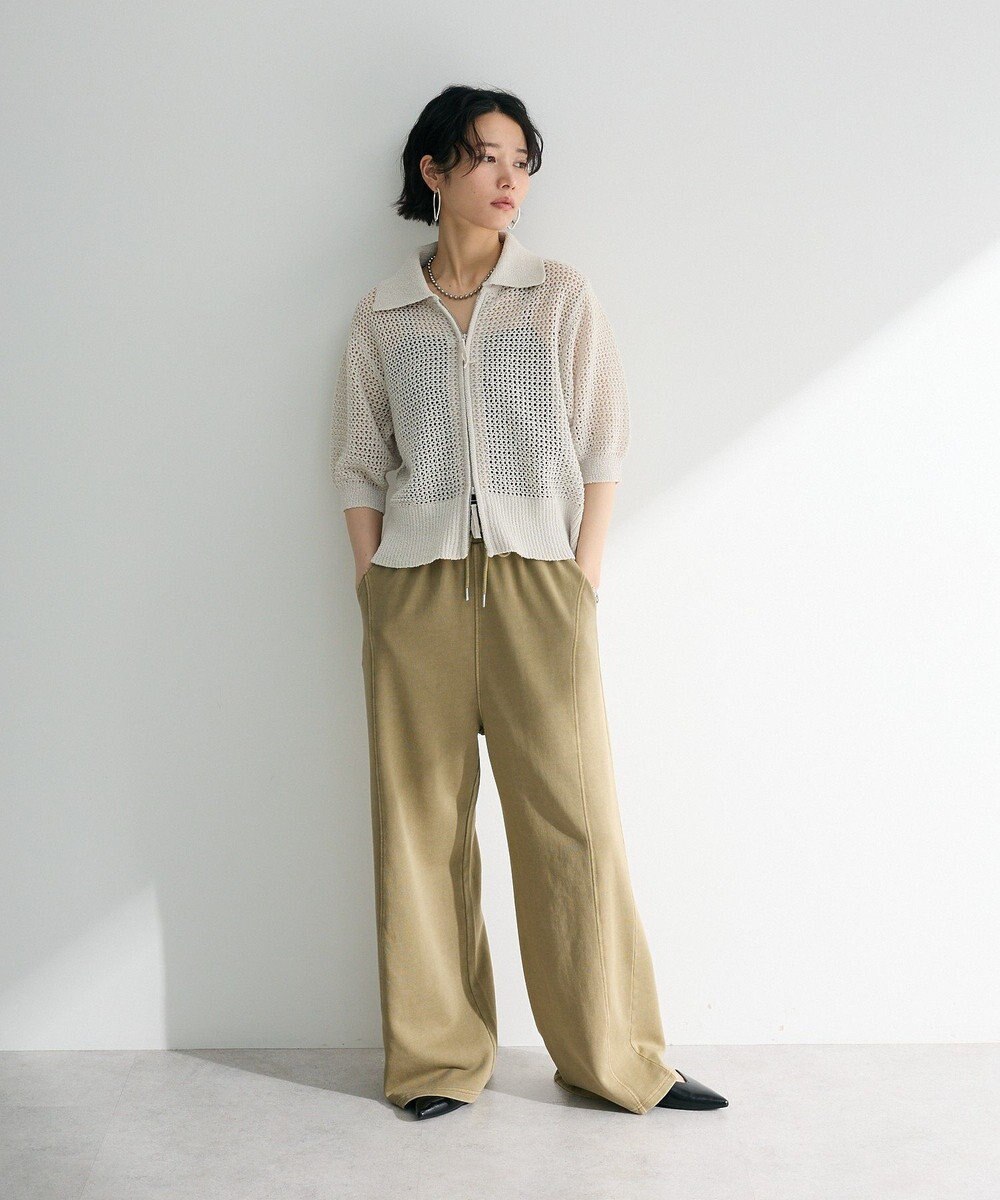 Green Parks 襟付きメッシュ編みＺＩＰカーディガン 